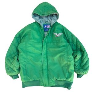 Vintage Starter NFL Philadelphia Eagles Kelly Green Hooded Puffer Parka Jacket